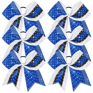 6PCS Glitter Cheer Bow Large Cheer Bows Rhinestones Hair Bows Girls 8"Cheerleading Bows Bulk Elastic Band Ponytail Holder for Teen Girls College Sports Competition