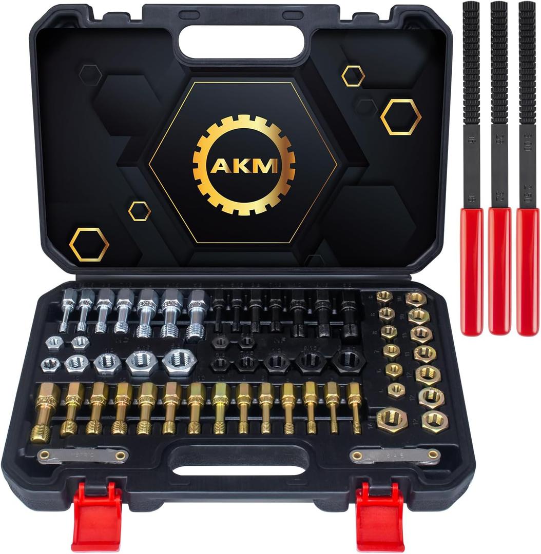AKM 61Pcs Thread Restorer Kit, Rethread Repair Tool, UNC UNF & MetricThread Chaser Set with Thread Pitch Gauge AKM 61Pcs Thread Restorer Kit, Rethread Repair Tool, UNC UNF & MetricThread Chaser Set with Thread Pitch Gauge