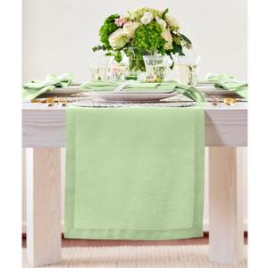 Solino Home Pastel Green Table Runner 36 Inches - 100% Pure Linen Farmhouse Short Table Runner 14 x 36 Inch Ideal for Dresser and Coffee Tables - Spring, Father's Day, Summer - Fete
