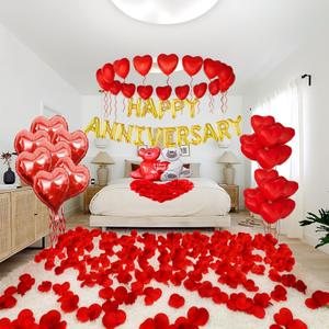 Tayuvira Happy Anniversary Decorations,Romantic Love Anniversary Balloons Set For Women Boyfriend Girlfriend Husband Wife With Happy Anniversary Banner 1000 Pcs Red Rose,Big Love-bear Heart Balloons