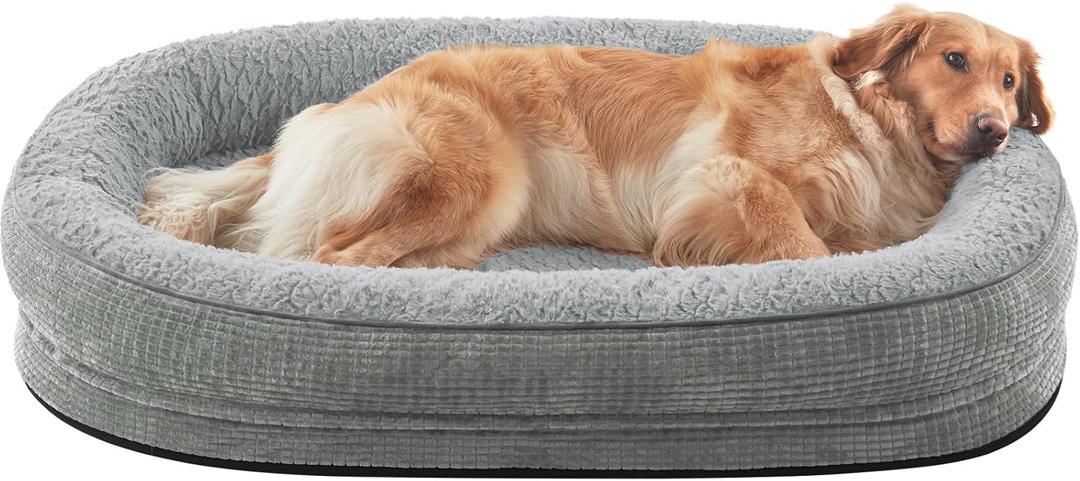 JOEJOY Orthopedic Dog Beds Large Sized Dog, XL Egg-Crate Memory Foam Pet Couch Bed with Bolster Sides, Waterproof Lining, Removable Washable Cover & Non-Slip Bottom, Light Grey (XL(42"x 32"x 7.5"))