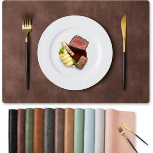 MOSAYT Vinyl Placemats Set of 6-12 X 17 Inch - Faux Leather 100% Waterproof Oil-Proof Wipeable PU Place Mats, Heat Resistant Reversible Table Mats for Kitchen, Dining, Outdoor (Coffee)