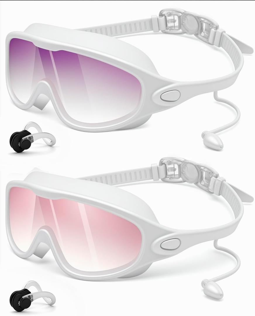 Rantizon Swim Goggles 2 Pack, Wide View Anti Fog&UV Swimming Goggles for Audlt, No Leaking Summer Gifts for Men Women Kid (Large for Adults, Gradient Pink & Gradient Purple)