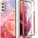 2 x Compatible with Samsung Galaxy S21 Case, Slim Stylish Design for Women, 360 Degree Protection, [with Glass Screen Protector] Dropped 3000 Tests, Pink