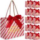Moinchore 40 Pack Small Christmas Paper Bags with Handles Christmas Goodie Gift Bags with Bow Ribbon 5.5 x 2.4 x 4.7 Inches Xmas Candy Goodies Mini Sack(Red,Stripes)