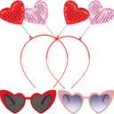 4Pack Valentines Headbands for Women - Valentines Day Heart Headband and Heart Shaped Glasses - Sequin Valentines Headband for Valentines Day Decorations for Party - Holiday Costume Party