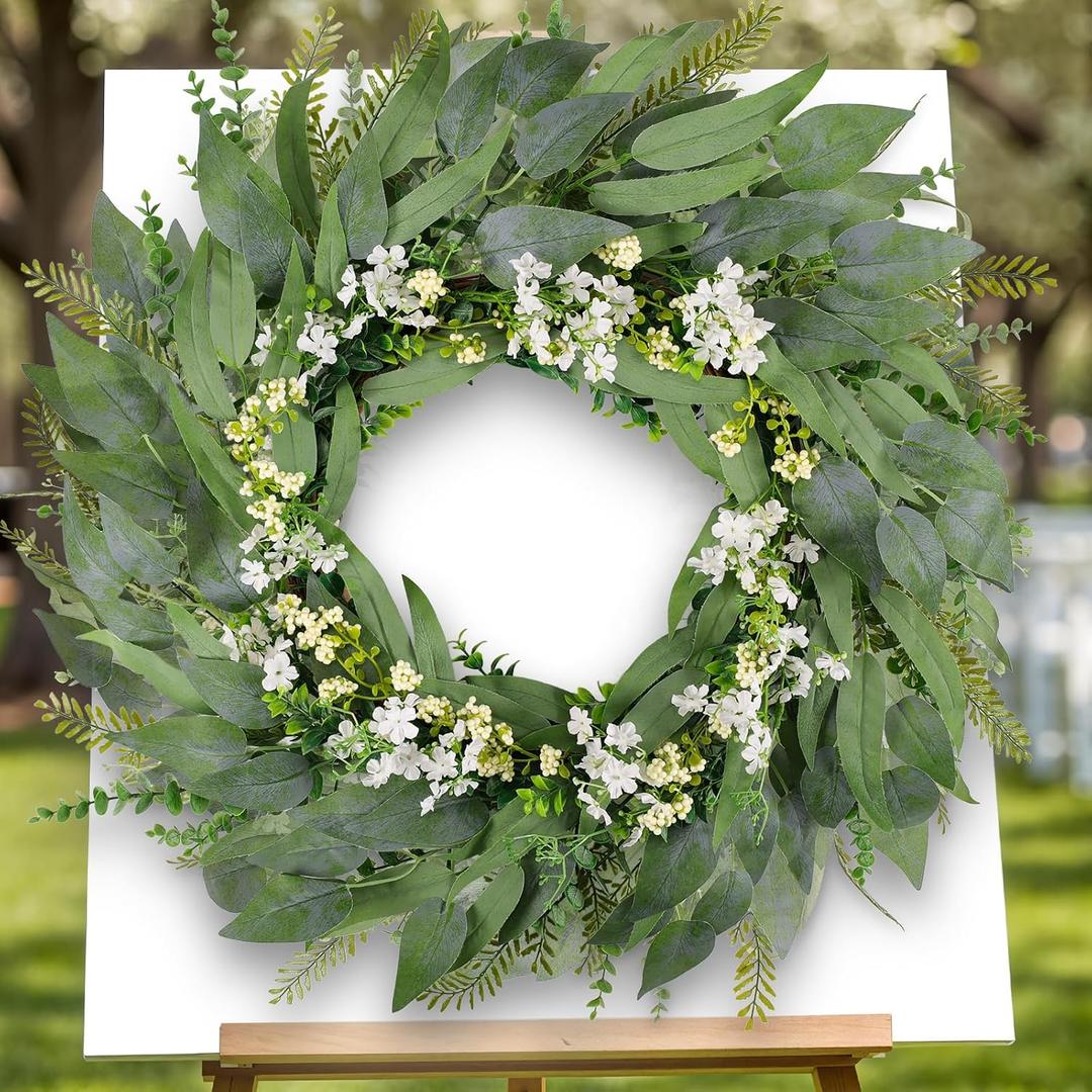 30inch Eucalyptus Wreath for Front Door - Large Artificial Greenery Outdoor Wreath, Spring Summer Decor Door Wreath with Olives Leaves,Mixed Berry for Porch,Window, Farmhouse, Home,Holiday, Hanging
