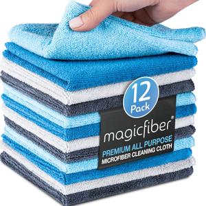 MagicFiber Microfiber Cleaning Cloth - 12 Pack, Large 13" x 11 Highly Absorbent Streak-Free Micro Fiber Cleaning Rags Towels for House, Car, Windows, Housekeeping, Household Dusting, Kitchen