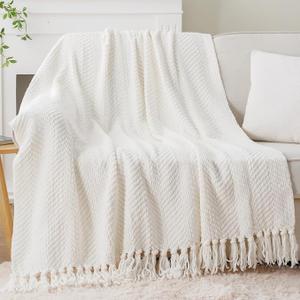 BATTILO HOME Beige Throw Blanket for Couch, Knitted Beige Throw for Bed, Neutral Throw Blankets Tan Throw Blanket for Room Decor Housewarming Gifts, 50" x 60"