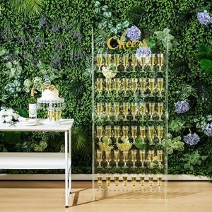 Ziliny 5 Ft Champagne Wall Display Stand - 6 Tier Acrylic Champagne Tower Holder with 50 Plastic Flute Glasses, Freestanding Mimosa Bar Stand for Wedding Birthday Bridal Shower Party Decorations