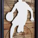 NIKKY HOME Basketball Decor Framed Wall Art Wooden Basketball Player Poster Hanging Vintage Rustic Retro Funny Sport Room Decor Accessories Unique Birthday Gifts for Teen Boys Fan Men Kids, 12" x 16"