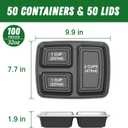 50 Pack (100-Piece) 32 oz Meal Prep Containers Reusable with Lids 3-Compartment, To Go Take Out Plastic Food Storage Containers, Sturdy Leakproof Food Safe, Microwave Freezer Dishwasher Safe, Black