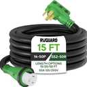 RVGUARD 50 Amp 15 Foot RV Power Cord, 14-50P to SS2-50R Generator Extension Cord, Heavy Duty STW Cord with LED Power Indicator and Cord Organizer, Green, ETL Listed