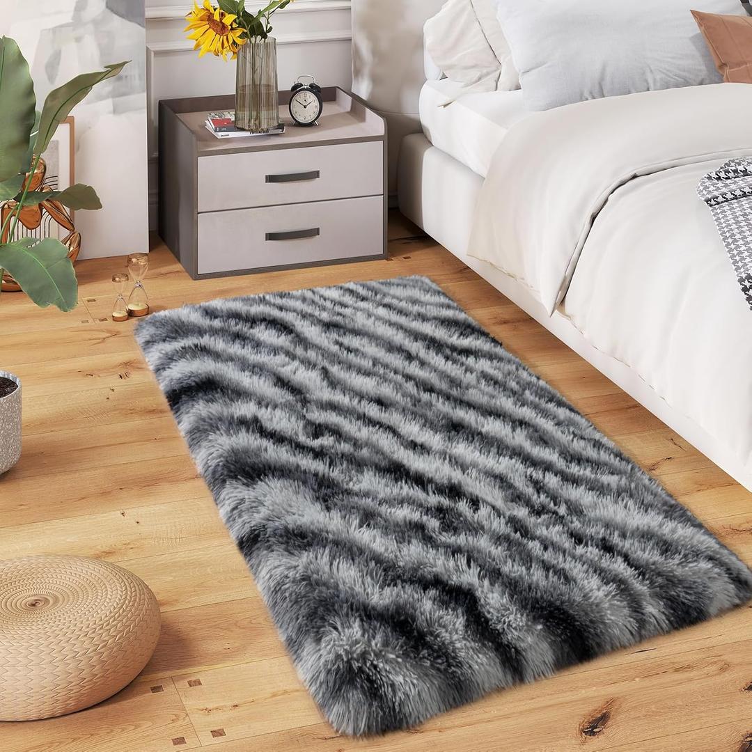 Super Fluffy Runner Rug for Bedroom, Modern Shag Zebra Area Rugs, Soft Plush Throw Carpet for Kids,Girls Boys and Teens Bedside Room Decor for Living Room Dorm Nursery Classroom, 2x4 Feet