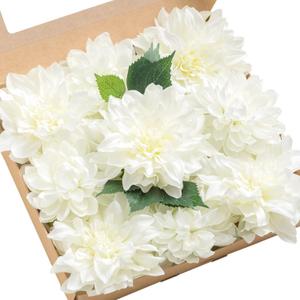 Ling's moment Artificial Flowers 9pcs Silk Dahlia 5.5"/4.5" Fake Flowers for DIY Wedding Craft Bouquets Centerpieces Arrangements Party Baby Shower Home Decorations (Ivory)