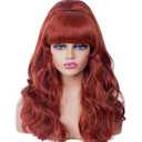 Rugelyss Vintage Long Wavy Auburn Wig with Bang Big Bouffant Beehive Wigs for Women Copper Red Synthetic Hair Wig fits 70s 80s Costume or Halloween Party