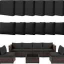 12pcs Outdoor Patio Cushion Covers Replacement, 24" Zippered Outdoor Cushion Covers Waterproof, UV Resistant & Washable Patio Furniture Cushion Covers Waterproof for Patio Sectional, Covers Only Black