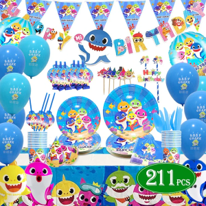 Shark Baby Party Supplies theme Set 211Pcs – Habbipet Sharks Ocean Themed Birthday Parties Decorations Includes Disposable Tableware Kit - Serves 16 Guest (2 Packs)