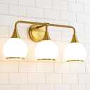 Brushed Gold Bathroom Light Fixtures 3-Lights Vanity Lights with Milky White Frosted Glass Shade Bathroom Vanity Light 22.4 inch Wall Sconce Lighting Bath(Exclude E26 Bulb), 3 Light with Milky White Globe
