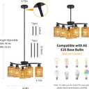 6-Light Black Chandelier, 6-Light Farmhouse Boho Rattan Chandelier Dining Room Light Fixtures Over Table, Hand-Woven Wicker Shade, Adjustable Height for Dining Room Kitchen Island, E26 Base