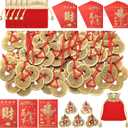 Chuangdi 40 Sets Chinese Feng Shui Coins with Red Ribbon and 24 Pieces Red Envelopes 5 Pieces Gold Lucky Bags Fortune 2026 Chinese New Year Horse Year Lucky Coins for Wealth Health Success Good Luck