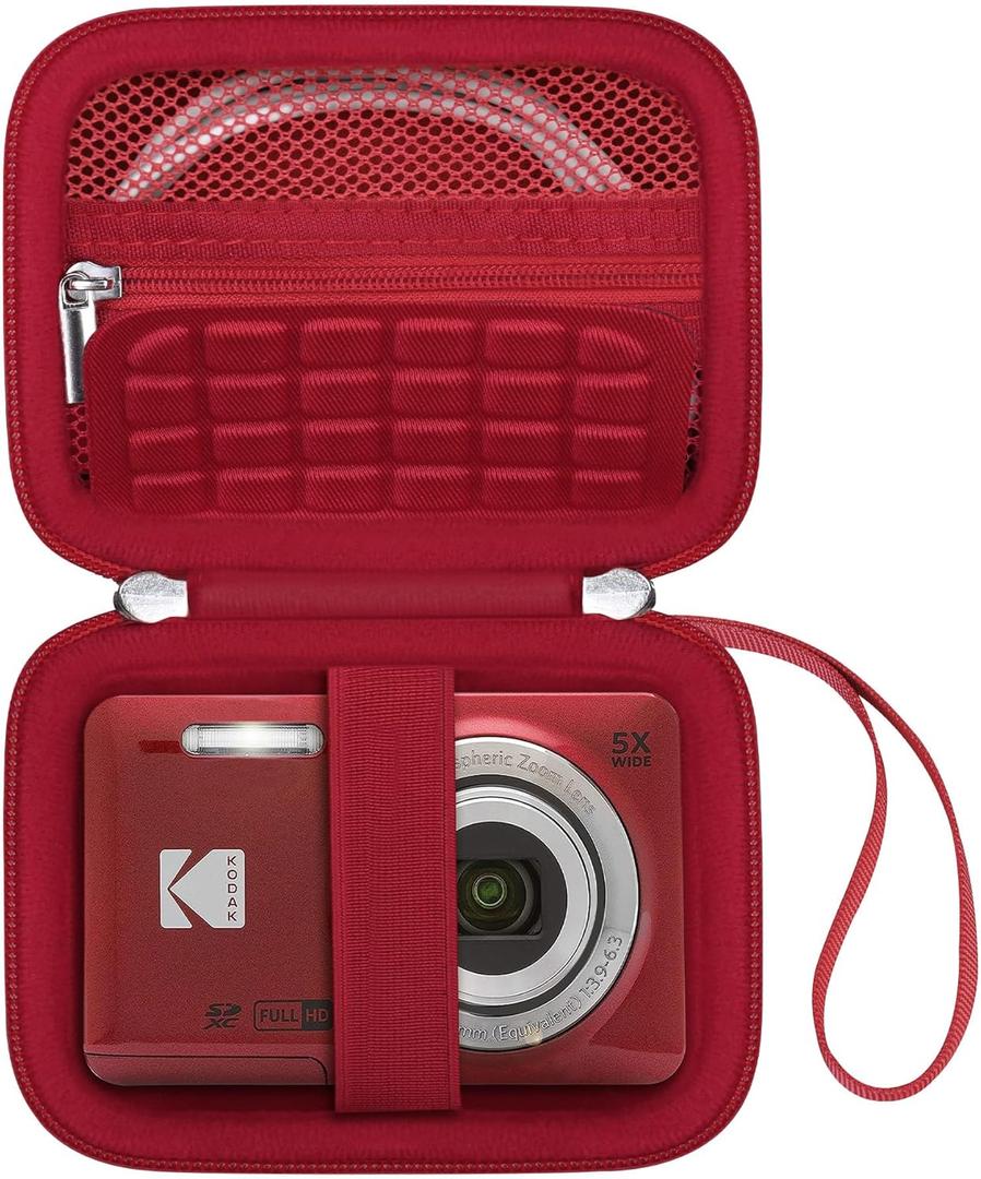 Canboc Hard Case for KODAK PIXPRO FZ55/ FZ45/ FZ43/ FZ53 16MP Digital Camera, Vlogging Camera Bag, Zipper Mesh Pocket fit Cable, SD Card, Red (Case Only)
