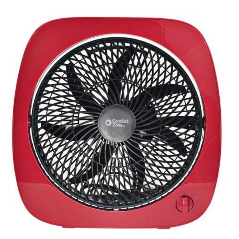 Comfort Zone 10" 3-Speed Square Turbo Desk Fan with 180-Degree Adjustable Tilt Head, Red