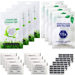 Funmit W10311524 Air Filter (4 Pack) & W10346771A Freshflow Produce Preserver (8 Pack) Replacement for Whirlpool Refrigerator