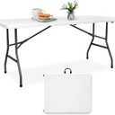 Pollilar 6FT Folding Table Plastic 6 Foot Foldable Table HDPE Portable Banquet Surface Fold-in-Half Desk Utility for Working Meeting,Parties, Picnic, Camping, Weddings, Catering, Garden Dining-White