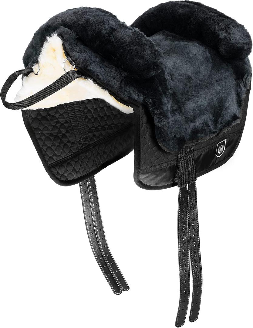 Werner Christ Horse Bareback Pad IBERICA Plus treeless Saddle in Spanish Style, Made of Real Sheepskin in Natur, Size Full
