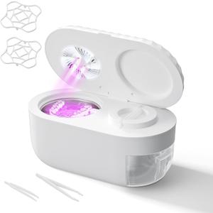 Ultrasonic Denture Cleaner with Automatic Clean, Drain & Dry, 45kHz Retainer and Night Guard Cleaning Machine with Built-in Drainage Chamber, Low-Noise Design for Aligners, Braces & Dental Appliances