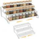 3-Tier Spice Rack Organizer, 13"-21.5" Expandable Spice Organization Shelf, Metal Seasoning Organizer for Kitchen Countertop or Pantry, Slip-Resistant Design for Jars and Bottles, White (Blue, M)