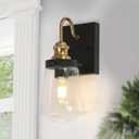 KSANA Black Gold Sconce, Modern 1-Light Wall Sconces Light with Clear Glass Shade and Electroplated Brass Finish for Bathroom, Kitchen, Bedroom and Stairway, 5" L x 6.3" W x 12.2" H