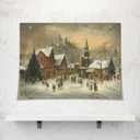 2 x Huabsad Vintage Christmas Canvas Wall Art 18th Century Winter Village Landscape Famous Oil Painting Art Work Prints Farmhouse Aesthetic Pictures Wall Decor 12x16in Unframed