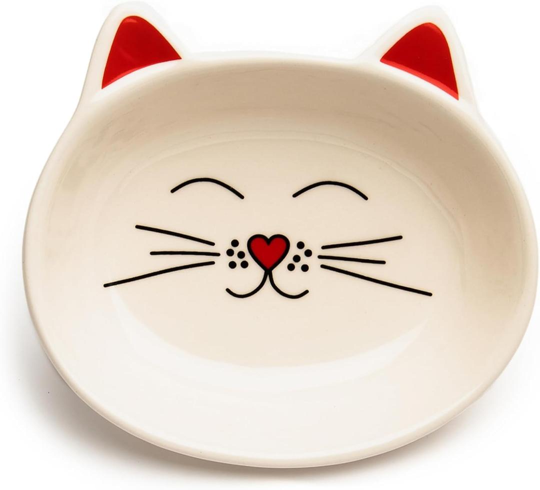 Park Life Designs Oscar Cat Dish - Feeding Bowls - Cat Shaped Food and Water Bowls for Cats (Cream)