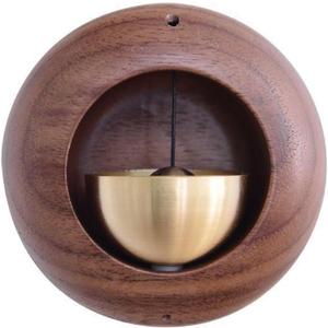 Shopkeepers Bell for Door Opening Magnetic Wood Doorbell with Brass Bell Door Chime for Entrance, Wall, Store, Wardrobe, Fridge (Round Egg, Dark Walnut)