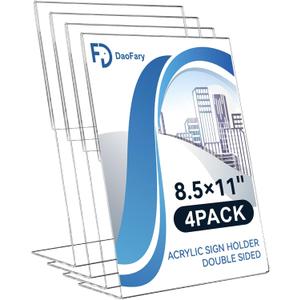 Daofary Acrylic Sign Holder 8.5x11, L Shape Slanted Back Clear Sign Holder Plastic Paper Holder Slant Back Sign Holders inches Sign Holder Plastic Display Stand for Office, Store, 4 Pack