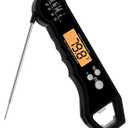 Meat Thermometer Waterproof Food Thermometer with Backlight and Calibration for Kitchen Outdoor Grilling and BBQ (Black)