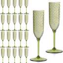 24 Pack Green Detachable 2 piece Champagne Flutes 5.5 Oz Unbreakable Plastic Mimosa Disposable Champagne Glasses Drinking Cups Stemmed Reusable Wine Toasting Glasses for Wedding (24, Olive Green)