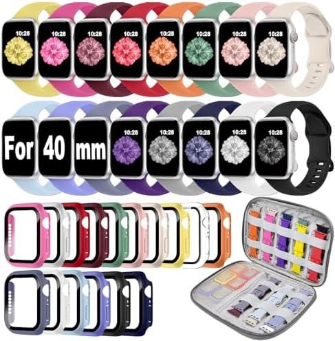 16 Pack Band Compatible with Apple Watch Bands 40mm 41mm 42mm 44mm 45mm 46mm for Women Men, Screen Protector Case Band&Organizer for iWatch Series 11 10 9 8 7 6 5 4 SE