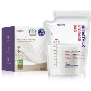 Nuliie 300 Pcs Breastmilk Storage Bags Freezer, 8 OZ Breast Milk Storing Bags, BPA-Free, Milk Storage Bags with Pour Spout for Breastfeeding, Self-Standing Bag, Space Saving Flat Profile