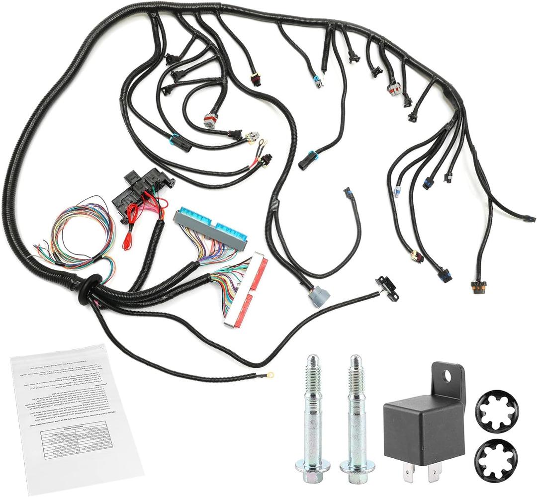 Standalone Wiring Harness, 4L60E DBC, Red/Blue PCM, Compatible with 1997-2006 GM LS1 Vortec Engine 4.8 5.3 6.0 L, LS Swap Engine Harness, Stand alone Wire Harness, Drive by Cable Throttle Body