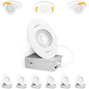 4 Inch 6 Pack Gimbal LED Recessed Lighting, 360°&90°Adjustable Eyeball Directional Wafer Light,Downlight, Dimmable, 12W 1100LM CRI95, White, 2700K 3000K 3500K 4000K 5000K 5CCT, ETL&FCC