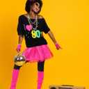 Vabean 19 Pcs 80s Costume Set T Shirt Leggings Tutu Skirt Headband Necklace Bracelets Earrings Gloves Leg Warmers for Women, XXL