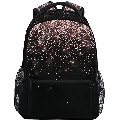 Pfrewn Rose Gold Black Glitter Backpacks for Girls, Teens, Women, School Bookbags Backpack for Kids, Students, Black Pink