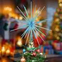 VWAERR 13.8 Inch Blue Christmas Burst Tree Topper Glittered 3D Burst Plastic Tree Topper Exploding Star Christmas Decoration for Home Ornaments Holiday Party Supplies