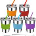Toddler Cups with Straws, 18/8 Stainless Steel Children Smoothie Drinking Sippy Cups, Stacking & Reusable Kids Cups with Straws and Lids, 5 Pack, 12oz (Red/Orange/Green/Blue/Purple)