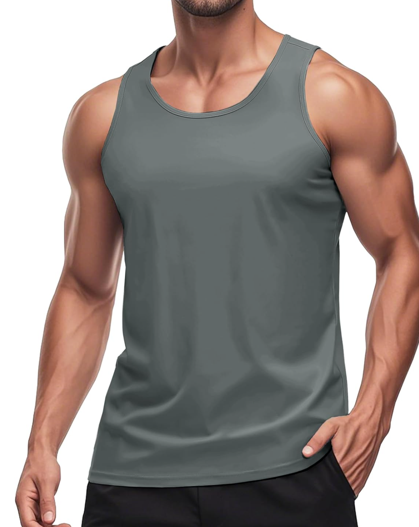 Men's UPF 50+ Tank Top Quick Dry Summer Workout Muscle Sleeveless Shirts for Swim Beach Bodybuilding Large