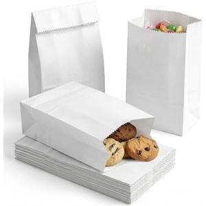 VGOODALL 50 Pack Small White Paper Bags - 7"x3.5"x2.2" Multi-Purpose White Kraft Goodie Bags, for Kids Birthday, Party Favors, Candy, Cookies & DIY Crafts