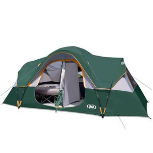 UNP Camping Tent 10-Person-Family Tents, Parties, Music Festival Tent, Big, Easy Up, 5 Large Mesh Windows, Double Layer, 2 Room, Waterproof, Weather Resistant, 18ft x 9ft x78in, Dark Green